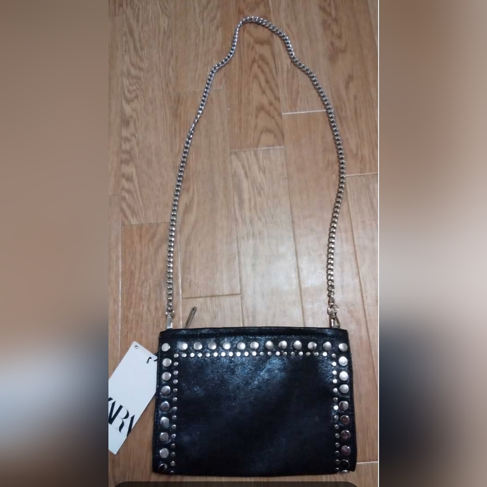 Nwot Zara Black Studded Chain Crossbody Bag . Firm $.